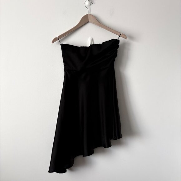 Zara Strapless Asymmetrical Hem Satin Effect Mini Dress NWT Black Size XS - Picture 9 of 12
